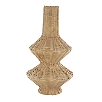 16" Brown Rattan Handmade Fluted Hourglass Vase