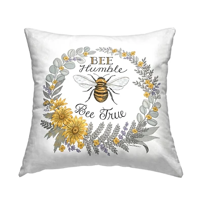 Stupell Industries Bee Humble & True Insect Floral Wreath Throw Pillow, 18" x 18"