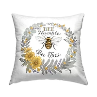 Stupell Industries Bee Humble & True Insect Floral Wreath Throw Pillow, 18" x 18"
