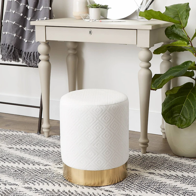 16.5" White Velvet Stool