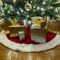 Haute Decor 54" Red & White Velvet Christmas Tree Skirt