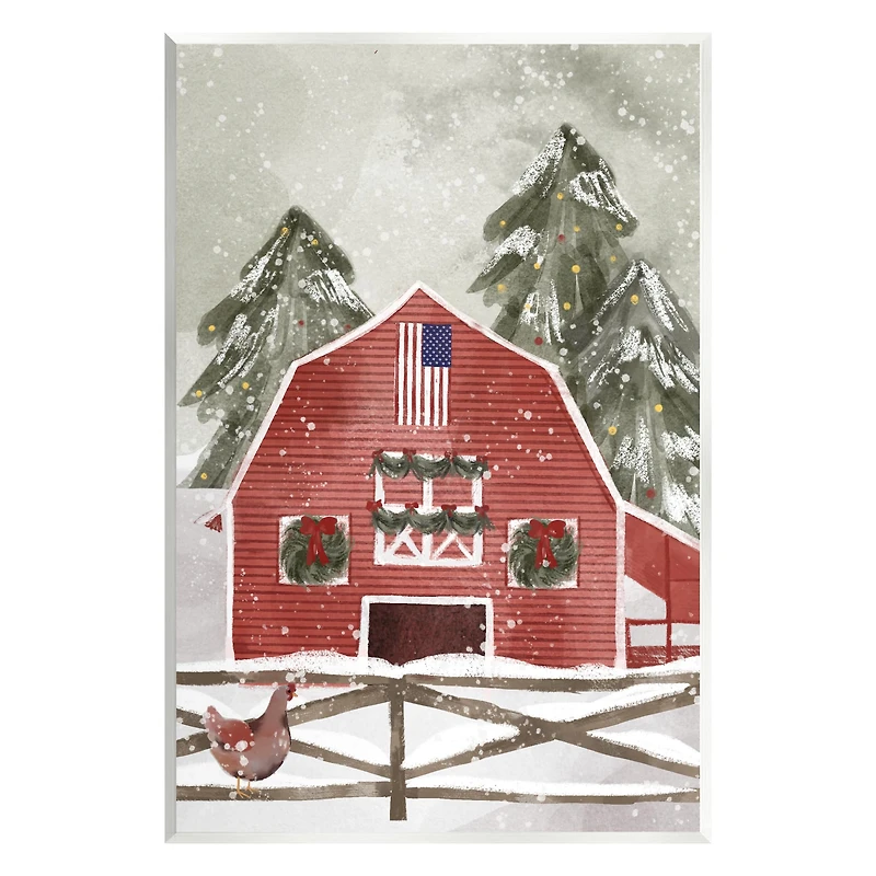 Stupell Industries Snowy Country Barn American Flag Wall Plaque Art