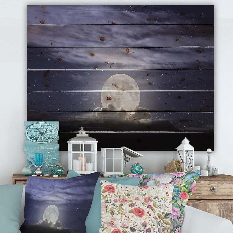 Designart - Full Moon Rising In A Cloudy Night