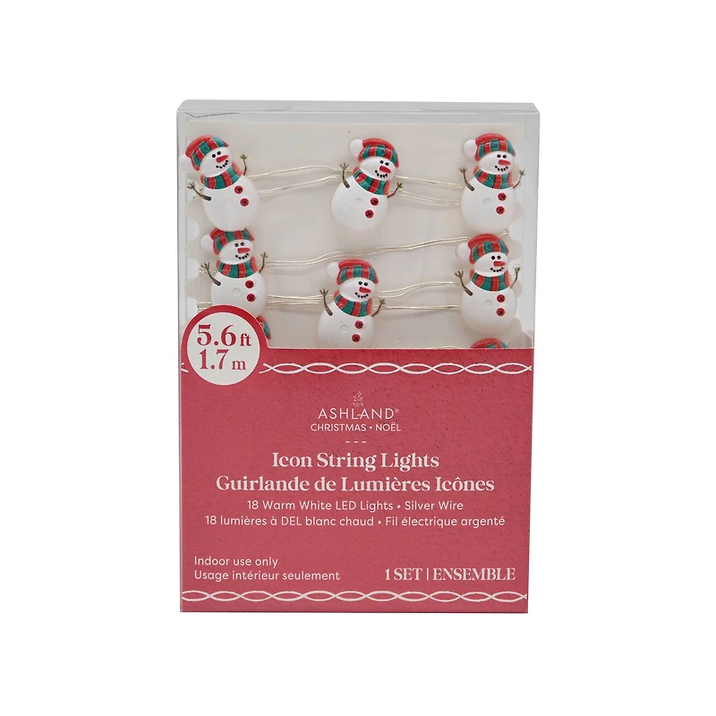18ct. Warm White LED Snowman with Scarf String Lights on Silver Wire by Ashland®