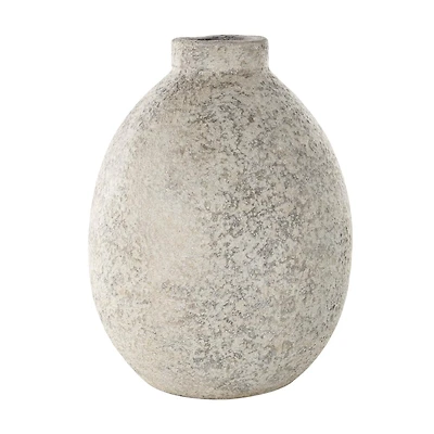 14.25" Beige Ceramic Handmade Antique Style Textured Decorative Vase