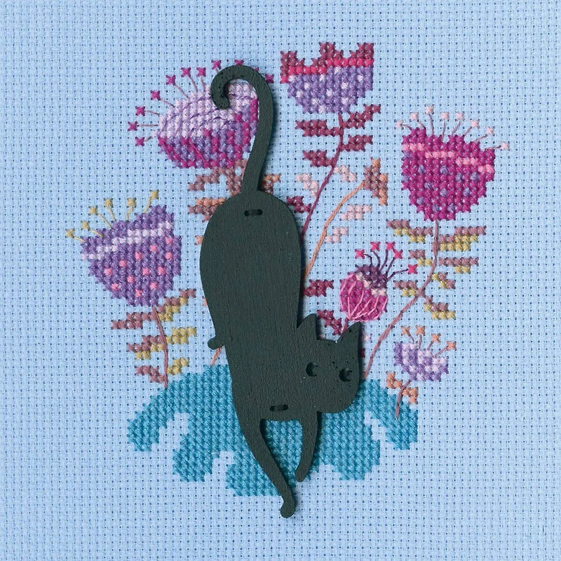 RTO Black Cat with Pink Flowers Cross Stitch Kit