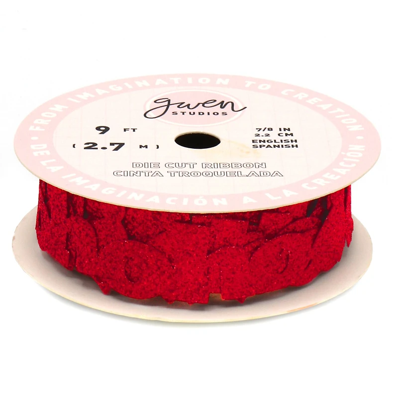 Gwen Studios 7/8" x 3yd. Die Cut "Ho Ho Ho" Words Christmas Ribbon