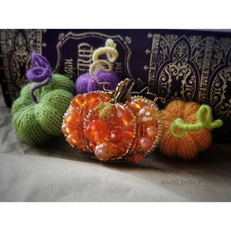 Crystal Art Beadwork Kit For Creating Broоch Pumpkin