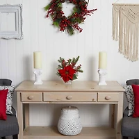 14" Potted Poinsettia, Pine & Berry Artificial Arrangement