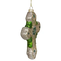 5" Luck of the Irish Green & White Mercury Glass Cross Christmas Ornament