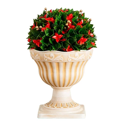 22in. UV Resistant Artificial Red Tip Photinia Christmas Ball in Classic Decorative Planter (Indoor/Outdoor)