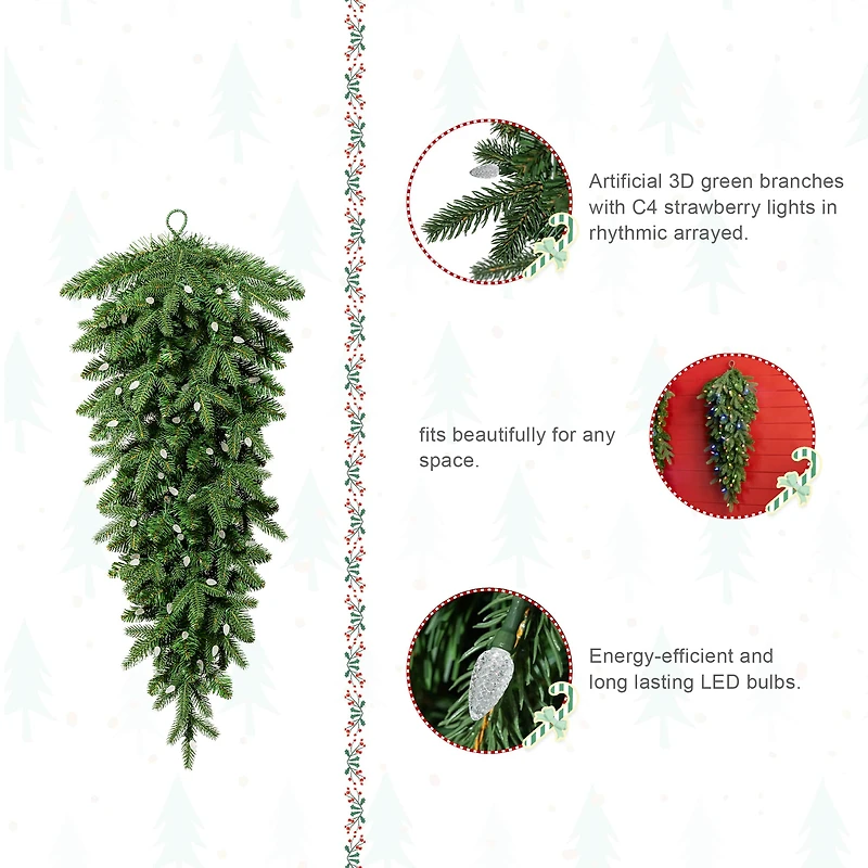 Glitzhome® 36" Pre-Lit Greenery Christmas Teardrop with LED Lights & Timer