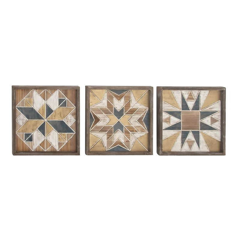 15" Brown Wood Farmhouse Abstract Wall Decor, 3ct.