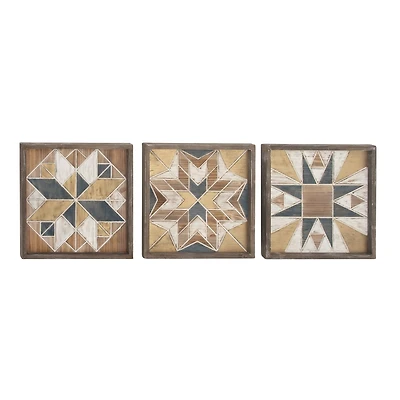 15" Brown Wood Farmhouse Abstract Wall Decor, 3ct.