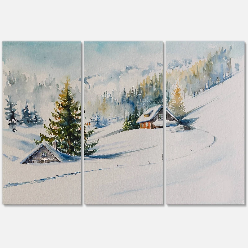 Designart - Little House In The Winter Mountains