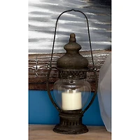 14" Brown Iron Rustic Candle Holder Lantern
