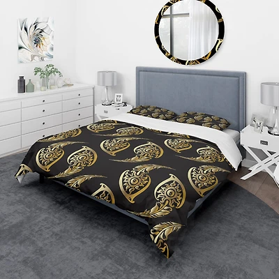 Designart 'Golden Luxury Peacock Feathers' Modern & Contemporary Bedding Set