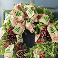 Glitzhome® 24" Cypress Leaves & Pinecone Wreath with Ribbon & Bow