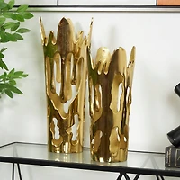 Gold Aluminum Drip Vase with Melting Designed Body Set