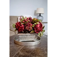18" Red Peony & Hydrangea Arrangement in Decorative Planter