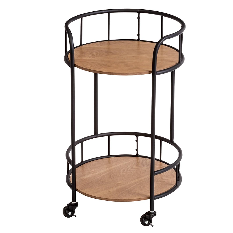 Honey Can Do Black & Natural 2-Tier Round Side Table with Wheels