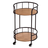 Honey Can Do Black & Natural 2-Tier Round Side Table with Wheels