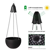 Glitzhome® 30" Black Solar Lighted Hanging Plastic Planters, 2ct.