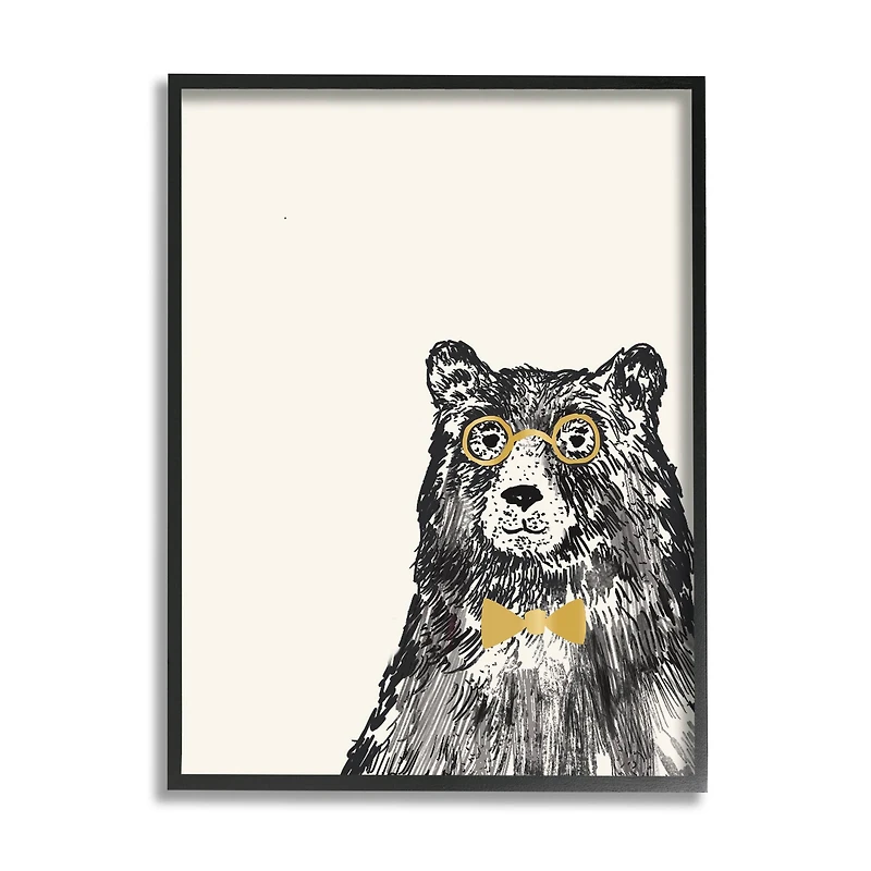 Stupell Industries Black Bear Golden Glasses Bow Tie Kids' Animal Framed Wall Art