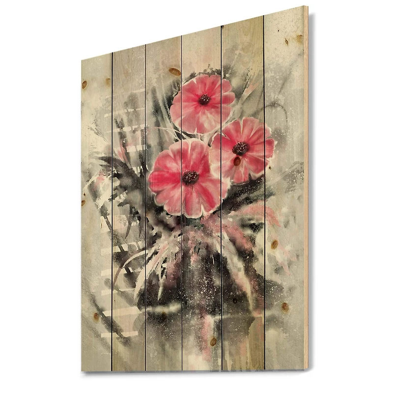 Designart - Abstract Red Flowers On Gray