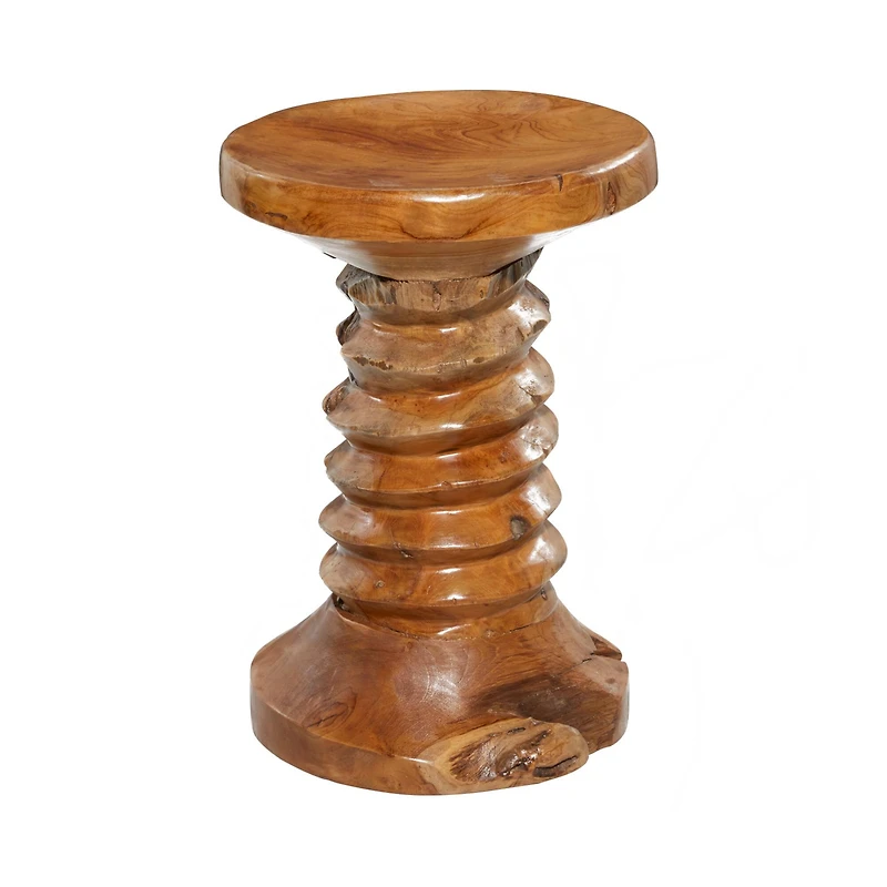 19" Brown Teak Wood Rustic Stool