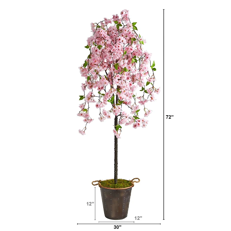 6ft. Cherry Blossom Artificial Tree in Decorative Metal Pail with Rope