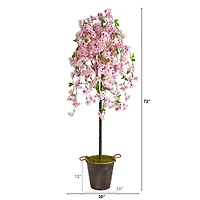 6ft. Cherry Blossom Artificial Tree in Decorative Metal Pail with Rope