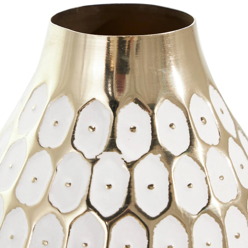 10" Gold Metal Geometric Geometric Dot Vase with White Accents