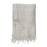 Hello Honey® Cream & Natural Stripes & Fringe Woven Linen Throw Blanket