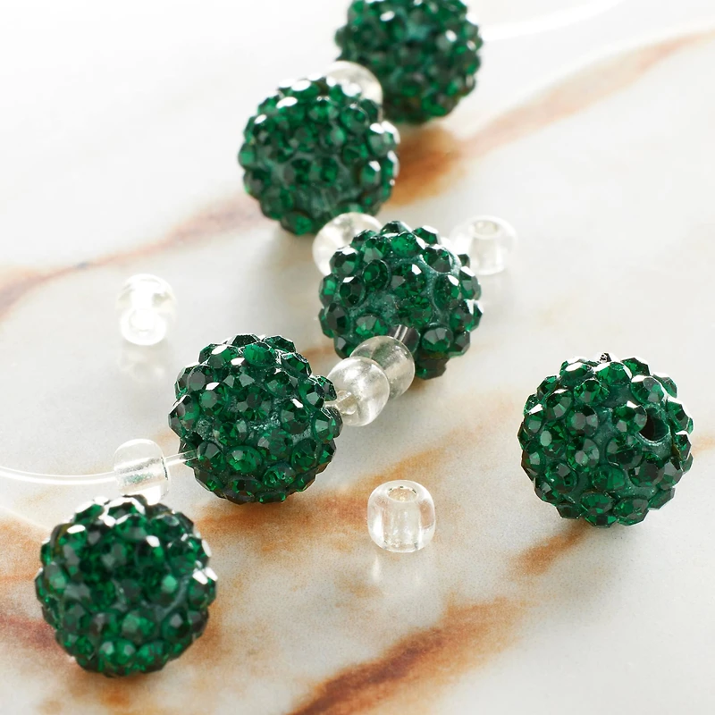 Dark Green Pavé Clay Round Beads, 10mm by Bead Landing™