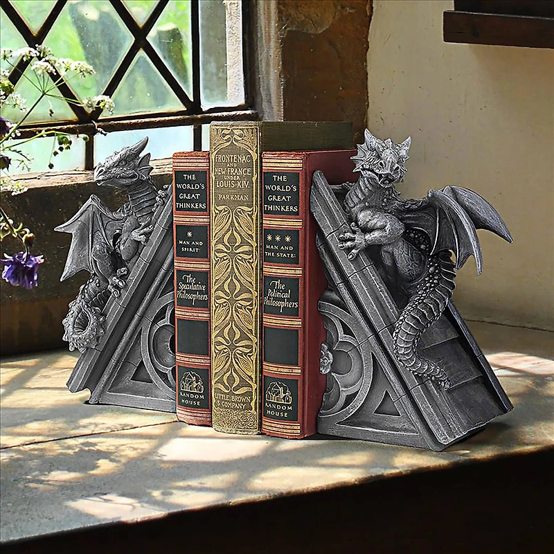 Design Toscano 8" Gothic Castle Dragons Sculptural Bookend Set