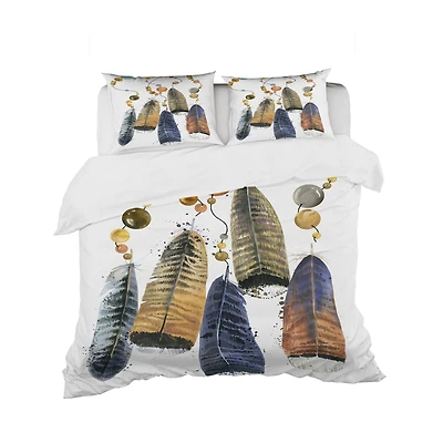 Designart 'Watercolor Feathers Set' Southwestern Bedding Set