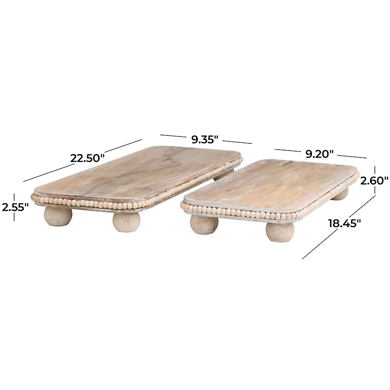 Light Brown Mango Wood Beaded Decorative Tray Set