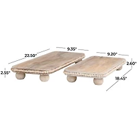Light Brown Mango Wood Beaded Decorative Tray Set