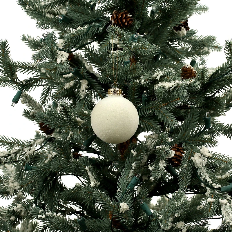 6 Pack 2.5" Cream Flocked Glass Ball Ornaments by Ashland®
