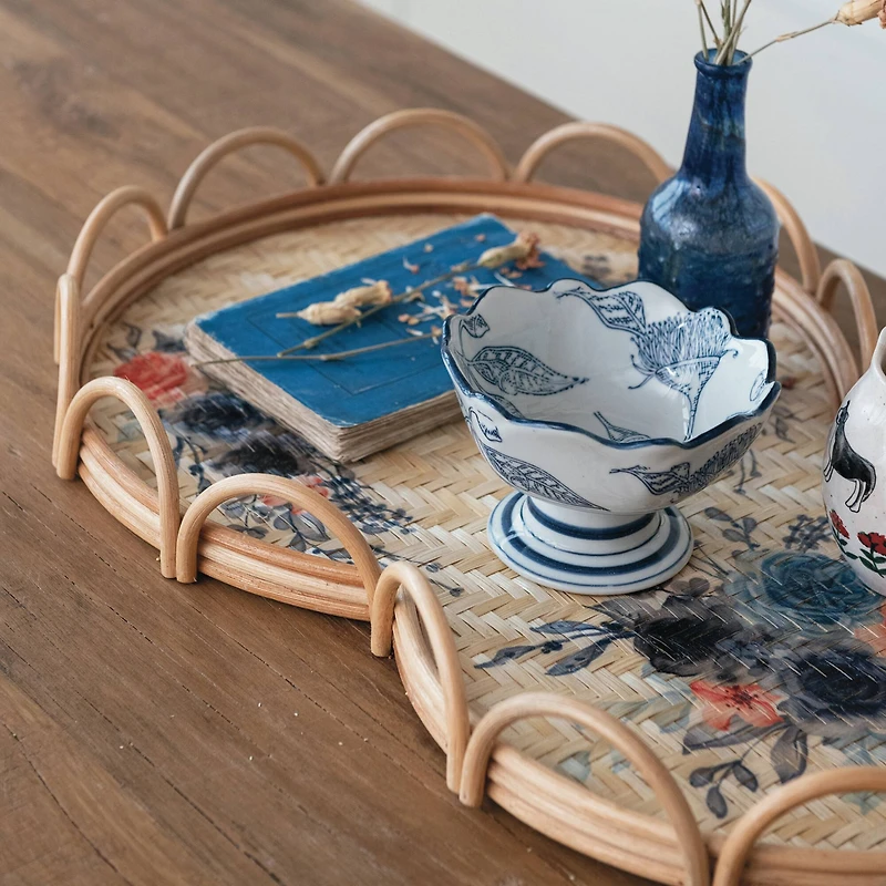 Hello Honey® 23.5" Floral Fantasy Rattan & Bamboo Tray