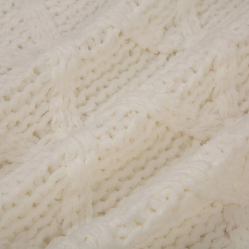 Glitzhome® 52" Knitted White Christmas Tree Skirt with Red Trim & Pom Pom