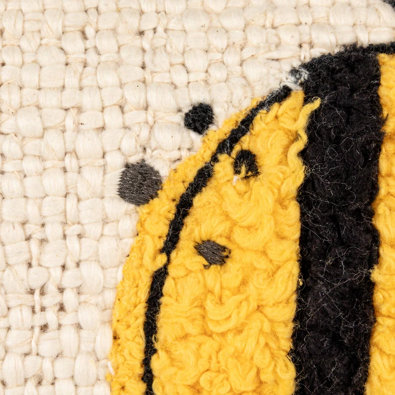 Hello Honey® White & Yellow Embroidered Bee Woven Cotton Lumbar Pillow