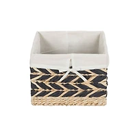 Household Essentials 9" Black & Natural Herringbone Wicker Storage Basket with Cloth Liner