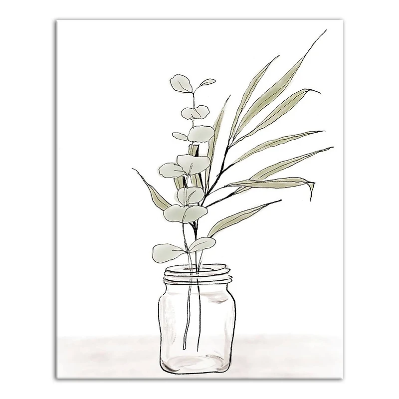 Sketched Jar with Leaves 16" x 20" Canvas Wall Art
