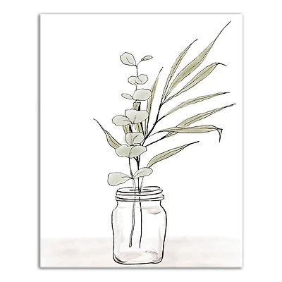 Sketched Jar with Leaves 16" x 20" Canvas Wall Art