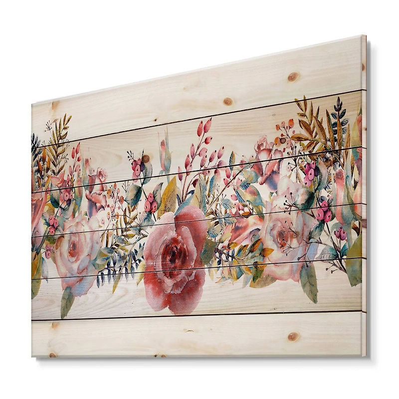 Designart - Pink Roses and Wildflower