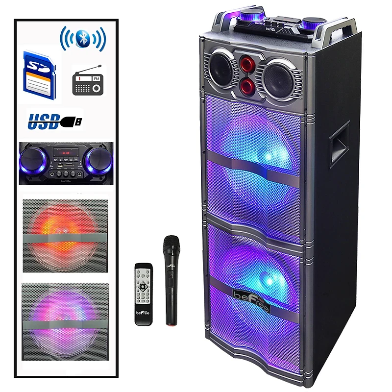 beFree Sound Double 10" Subwoofer Portable Bluetooth Party Speaker With Reactive Lights