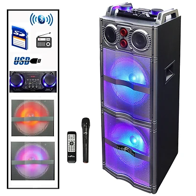 beFree Sound Double 10" Subwoofer Portable Bluetooth Party Speaker With Reactive Lights