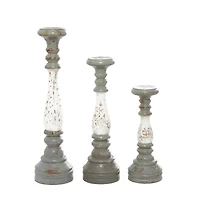 20" White & Gray Wood Farmhouse Candlestick Holder Set